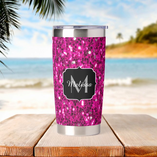Gourde Isotherme Monogramme de parties scintillant étincelante rose (Avant)
