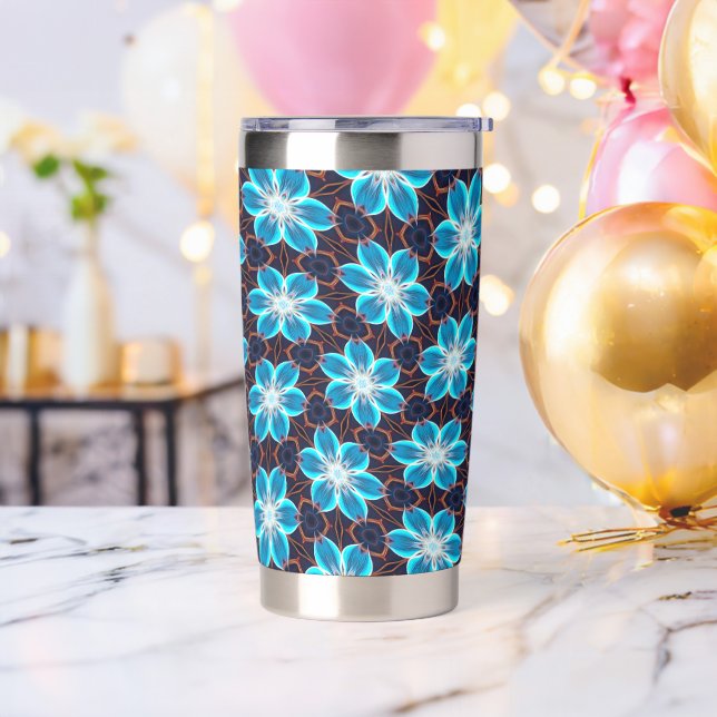 Gourde Isotherme Motif Fleurs bleues Abstraites (Avant)