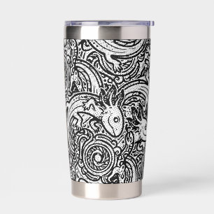 Gourde Isotherme Motif tribal aztèque Axolotl Xolotl noir et blanc