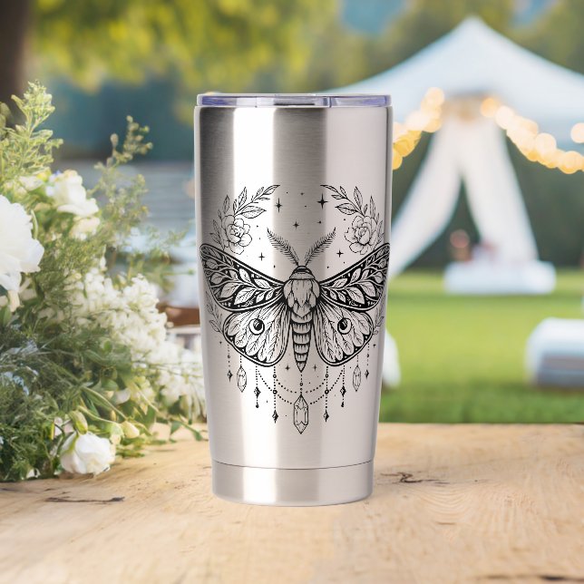 Gourde Isotherme Mystical Gothic Moth Botanical Celestial Line Art  (Mariage (pivotée))