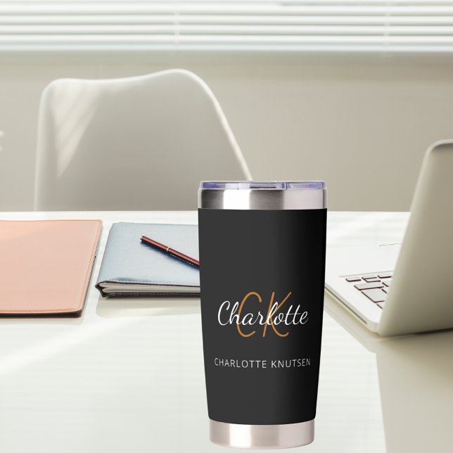 Gourde Isotherme Nom initial du monogramme noir blanc (Créateur téléchargé)