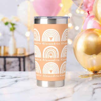 Gourde Isotherme Nom personnalisé Rainbow Motif Peach