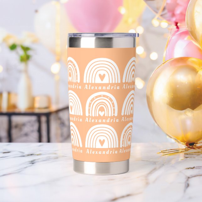 Gourde Isotherme Nom personnalisé Rainbow Motif Peach (Avant)
