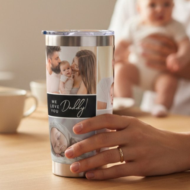Gourde Isotherme Nous t'aimons Papa Custom Multi Photos Fête des pè (We love you Daddy! travel photo collage tumbler mug.)