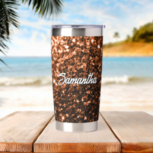 Gourde Isotherme Paillettes de fausse brillance bronze marron Nom p
