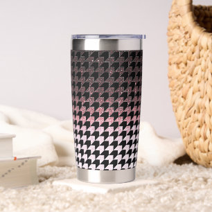 Gourde Isotherme Paillettes rouges et motif pied-de-poule noir