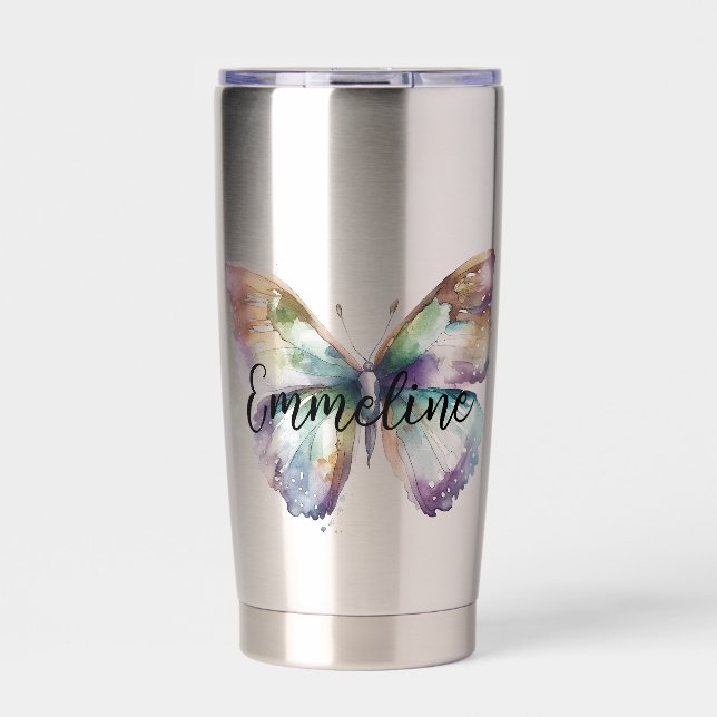 Gourde Isotherme Papillon à menthe bleu violet Aqua Gold (Extérieur)