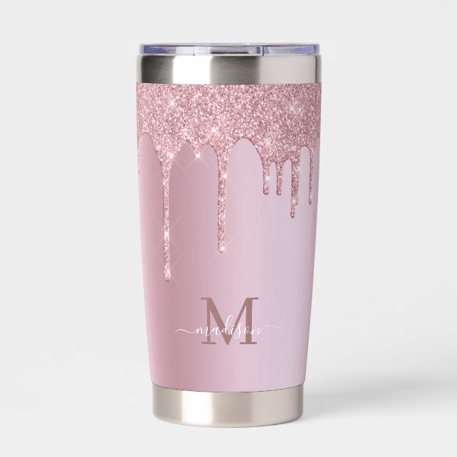 Gourde Isotherme Parties scintillant Rose d'or Luxe  Monogramme (Extérieur)