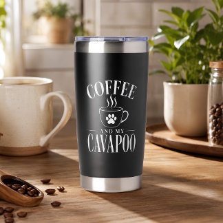 Gourde Isotherme Paw Café Et Mon Amant Cavapoo Noir