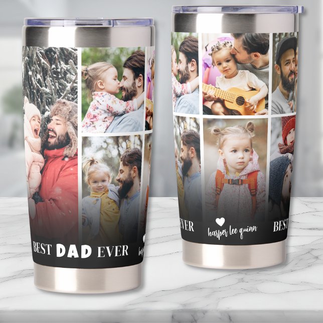 Gourde Isotherme Personalized Best Dad Ever 8 Photo Collage Father (Personalized Best Dad Ever 8 Photo Collage Father Insulated Tumbler)