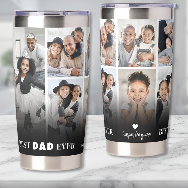 Gourde Isotherme Personalized Best Dad Ever 8 Photo Collage Father (Personalized Best Dad Ever 8 Photo Collage Father Insulated Tumbler )