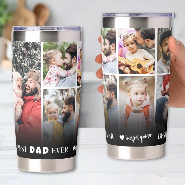 Gourde Isotherme Personnalisé Meilleur Papa Ever 8 Photo Collage Pè (Personalized Best Dad Ever 8 Photo Collage Father Insulated Tumbler)