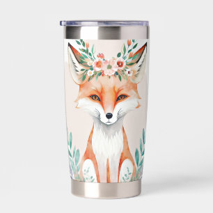Gourde Isotherme Renard floral aquarelle personnalisé