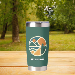 Gourde Isotherme Retro vert orange Mountain Adventure Camping