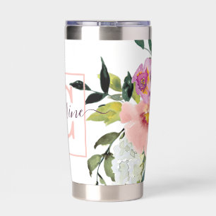 Gourde Isotherme Rose et violet floral personnalisé