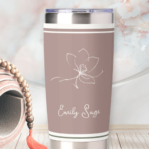 Gourde Isotherme Rose Poussiéreux Ivoire Art en Ligne Floral Rayé
