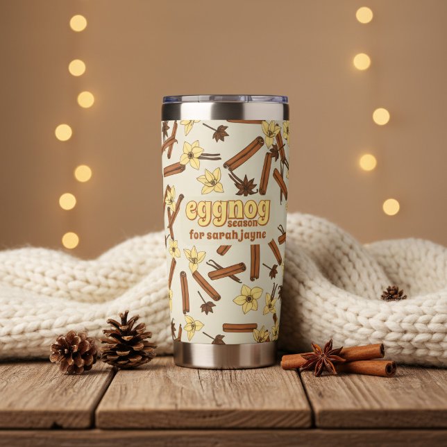 Gourde Isotherme Saison Eggnog Paruline Isolée Personnalisée (Perfect tumbler for enjoying eggnog during the colder months or just a cozy evening at home)