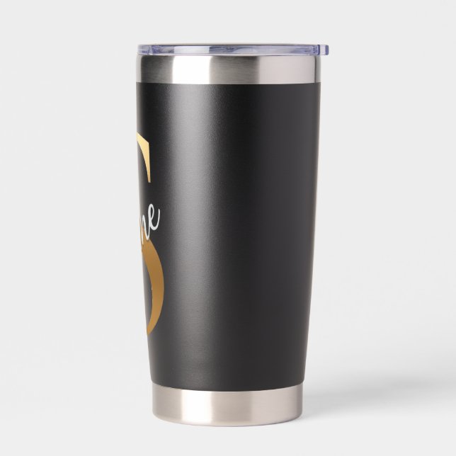 Gourde Isotherme Shine S, Black Insulated Tumbler, Gold Monogram (Gauche)
