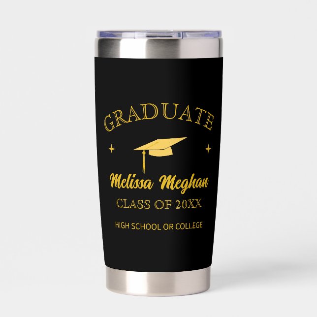 Gourde Isotherme Simple Golden Casquette Typographie Graduation Nom (Extérieur)