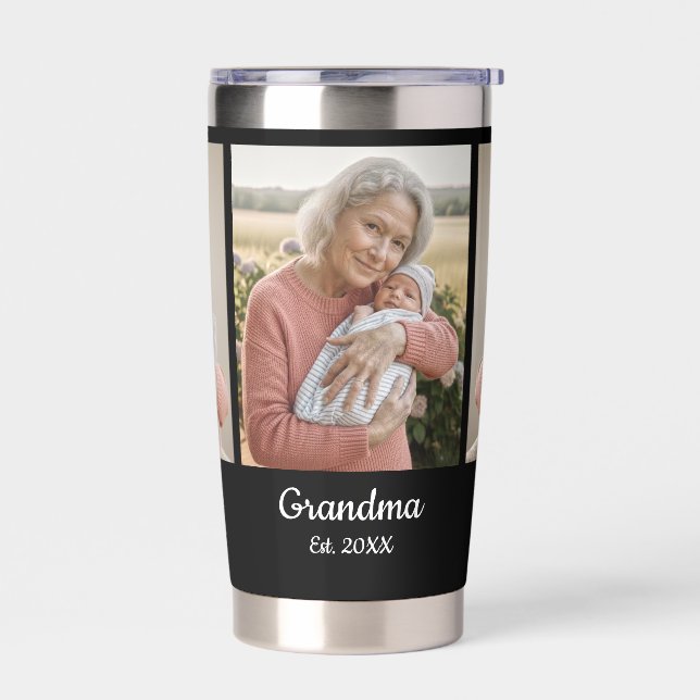 Gourde Isotherme Simple Script Grandma Year Est. 3 Photo (Gauche)