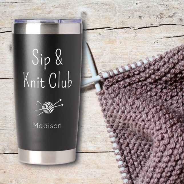 Gourde Isotherme Sip And Knit Club Knitting Lovers Custom (Créateur téléchargé)