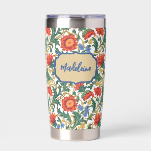 Gourde Isotherme Style floral William Morris bleu rouge or vintage