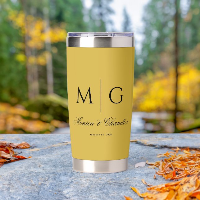 Gourde Isotherme Stylish Monogram With Couple Name Metallic Gold (En extérieur (pivoté))