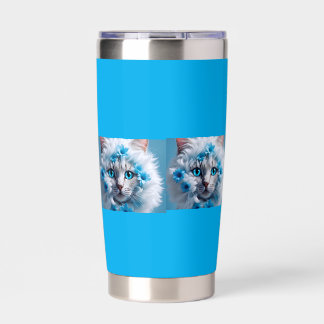 Gourde Isotherme Tasse bleue régulière avec un beau chat blanc 