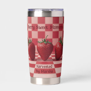 Gourde Isotherme Tumbler Fraise à Carreaux Rouges Sucré