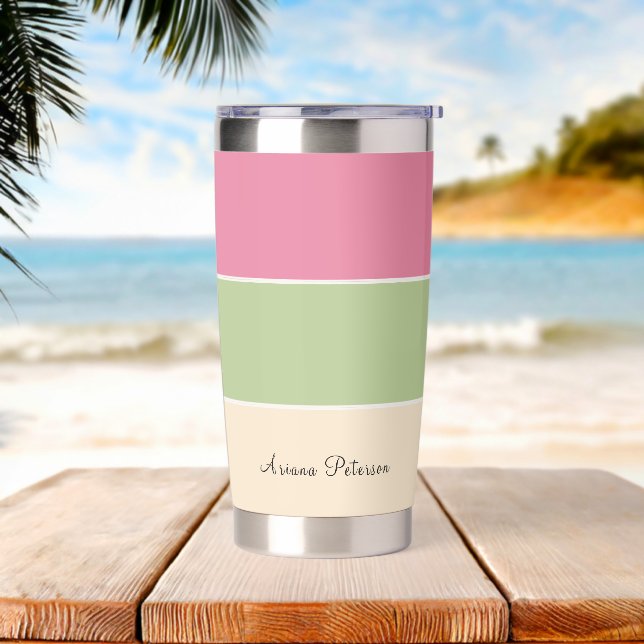 Gourde Isotherme Vibe d'été Rose & Sage Vert rayures (Avant)