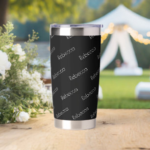 Gourde Isotherme Votre nom   Style blanc moderne sur noir