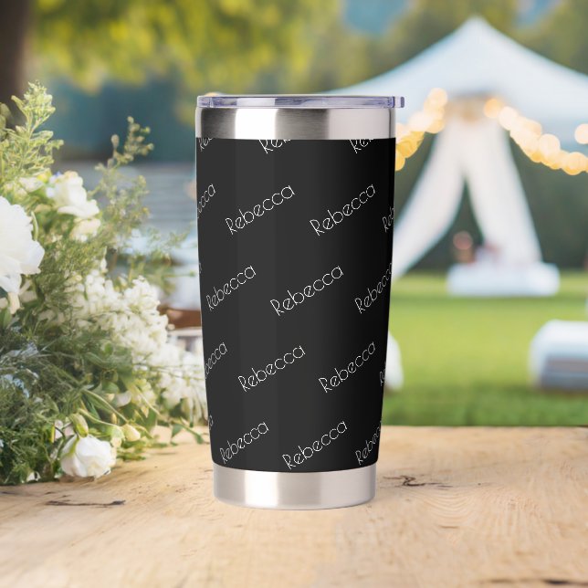 Gourde Isotherme Votre nom | Style blanc moderne sur noir (Mariage)