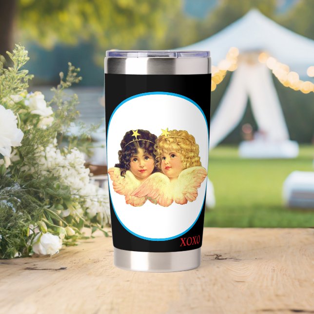 GOURDE ISOTHERME WATER BOTTLE TUMBLER TWIN ANGELS XOXO  (Mariage (pivotée))