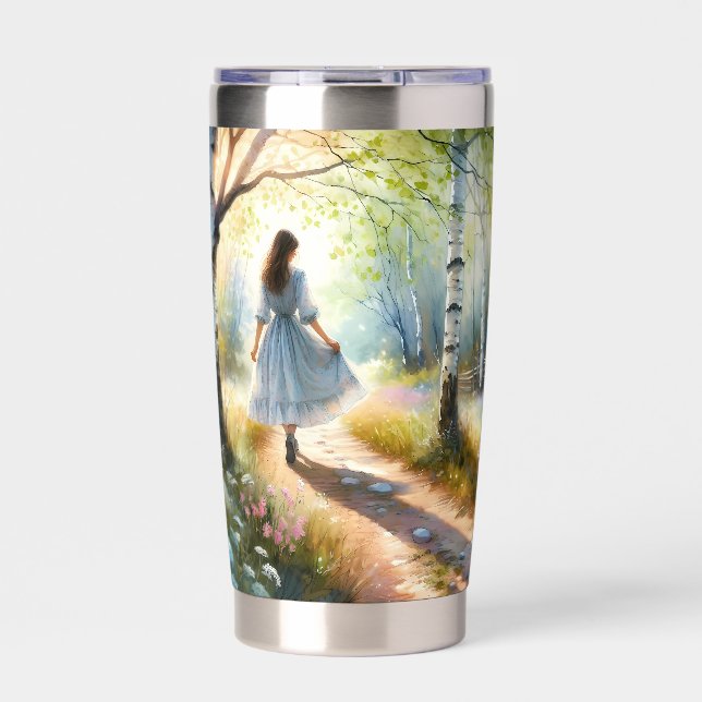 Gourde Isotherme Whimsical Girl Dancing Through Birch Forest (Extérieur)