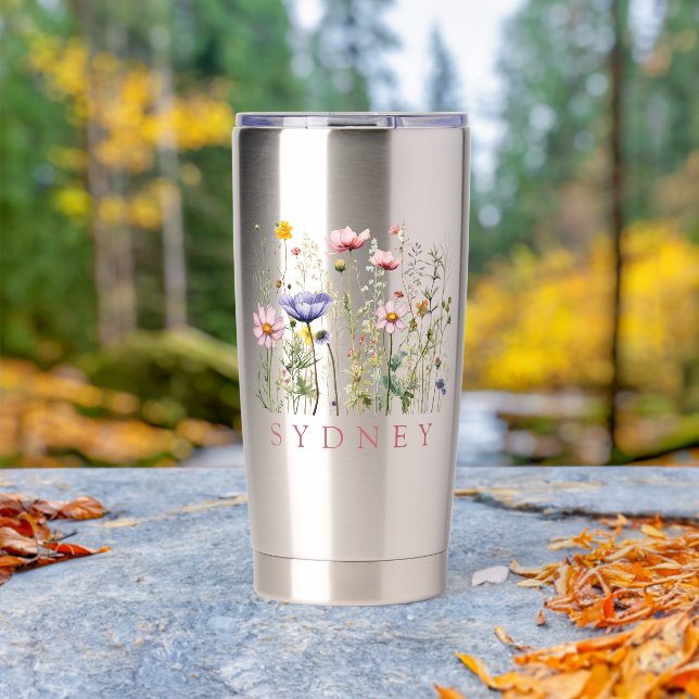 Gourde Isotherme Wildflower Custom Name (En extérieur (pivoté))