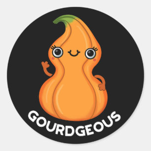 Gourdgeous Funny Gourd Veggie Pun Dark BG Runder Aufkleber