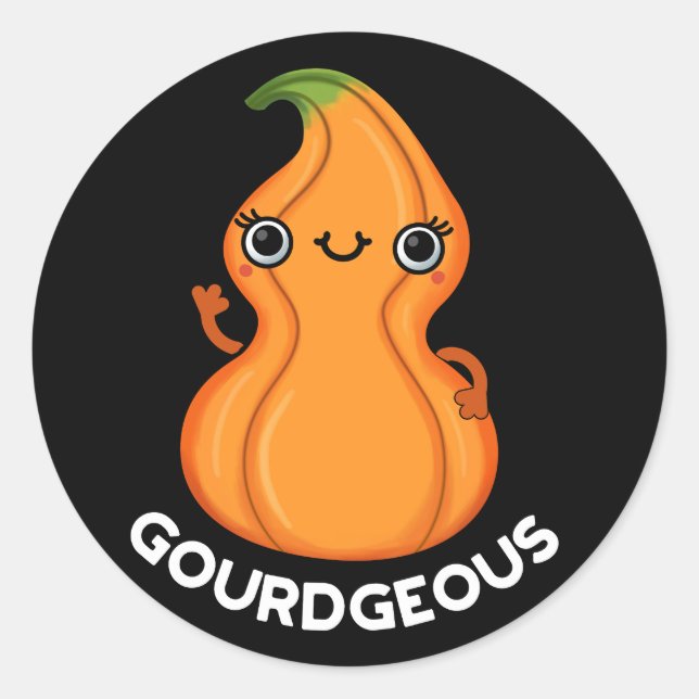 Gourdgeous Funny Gourd Veggie Pun Dark BG Runder Aufkleber (Vorderseite)