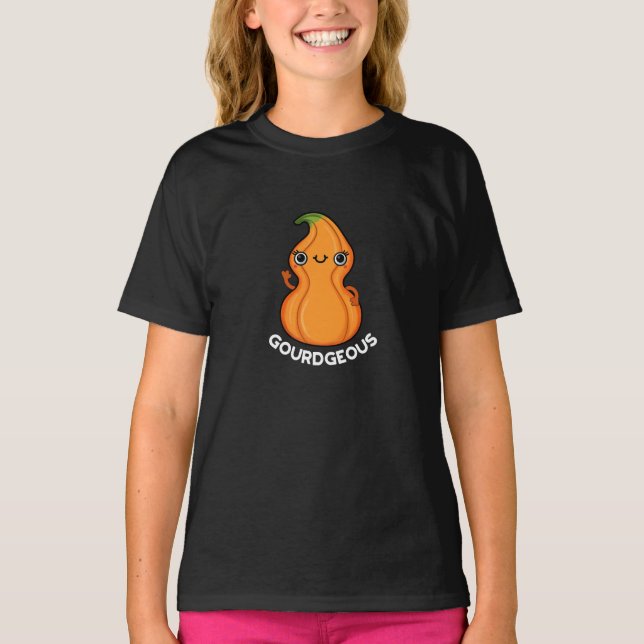 Gourdgeous Funny Gourd Veggie Pun Dark BG T-Shirt (Vorderseite)