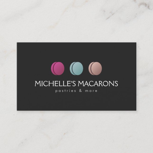 Gourmet French Macaron Trio Logo Bakery, Café Visitenkarte (Vorderseite)