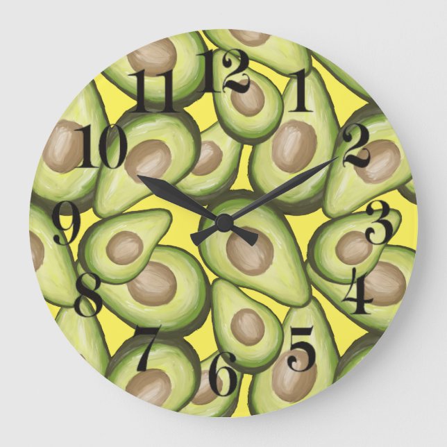 Gourmet Fresh Cut Vegan Avocado Muster Große Wanduhr (Vorderseite)