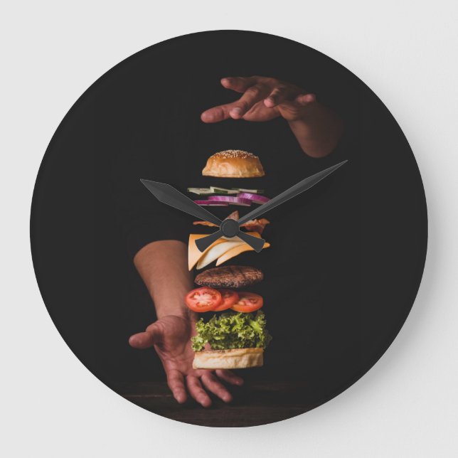 Gourmet Hamburger Acrylmauer-Uhr Große Wanduhr (Vorderseite)