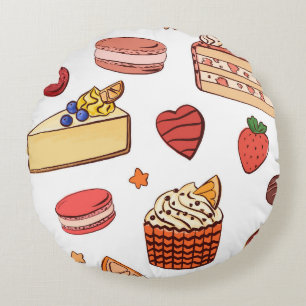Gourmet-Käsekuchen & Bäckerei-Leckereien-Muster Rundes Kissen