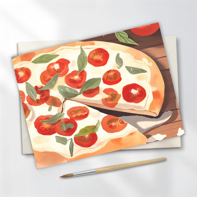 Gourmet Pizza | Tomaten und Grüntöne Postkarte (Von Creator hochgeladen)