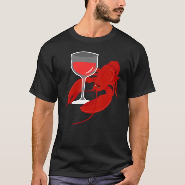 Gourmet Roter Wein Hummer Hummer Abendessen T-Shirt (Vorderseite)