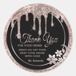 gouttes d'or rose merci sticker rond classique