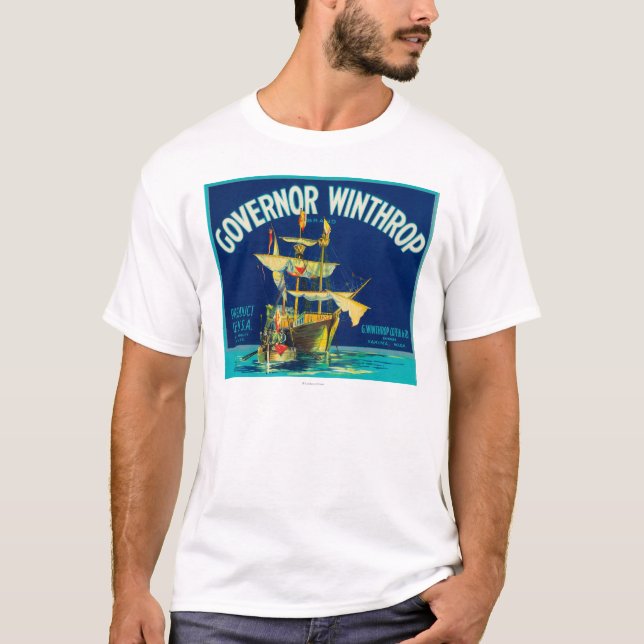 Gouverneur Winthrop Apple beschriften (Blau) - T-Shirt (Vorderseite)