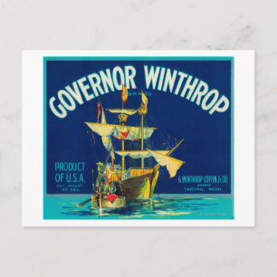 Gouverneur Winthrop Apple Label (blau) - Yakima, W Postkarte