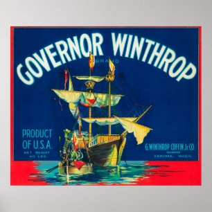 Gouverneur Winthrop Apple Label (rot) - Yakima, WA Poster