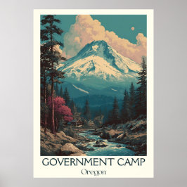 Government Camp ODER Vintager Berg Ski Art Poster