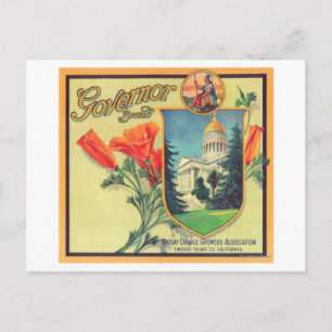Governor Orange LabelLindsay, CA Postkarte